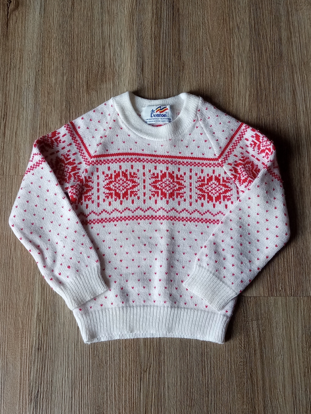 Vtg Dr Denton's Red Ivory Sweater Toddler Girl 2 100% Virgin Acrylic Made in USA